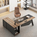 63 inches Executive Desk and 47 lateral File Cabinet L-Shaped Desk with Storage Shelves and Doors Modern Business Furniture DeskWriting Table Computer Desk for Home Office Brown and Black