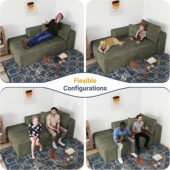 68 Cloud Sectional Sofa Chaise Lounge Chair Plush Corduroy Fabric No Assembly Required Deep Seat for Living Room Bedroom Movie Theater Left Facing Green