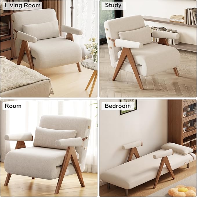 AQIMUELE Convertible Sleeper Chair 3-in-1 Single Sofa Bed for AdultsPull Out Lounge Sleeper ChairsFoldable with Adjustable Backrest (D31.8 x W24 x H31.8 inch(Beige))