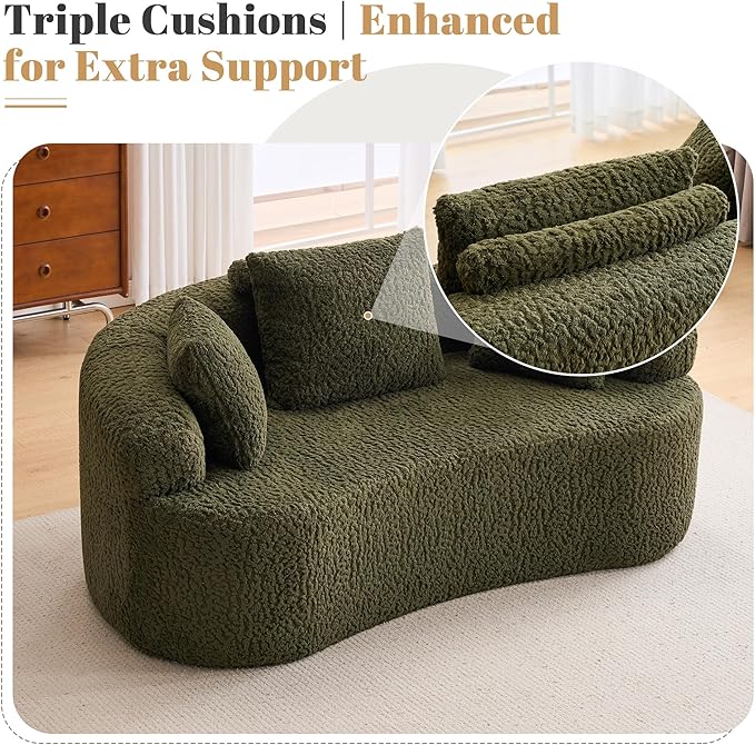Premium Curved Loveseat Sofa Full-Compression 2-Seat Couch with Enhanced Back Support Modern Fabric Loveseat with Pillows Compact Luxury Sofa for Living Room or Apartment (Green)