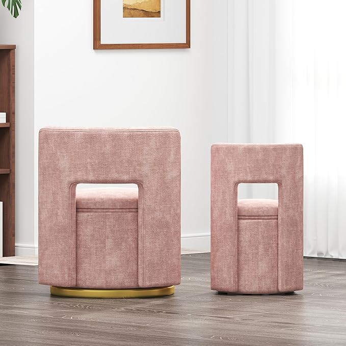 360° Round Swivel Chair with Storage Under Seat Comfy Chair for Living Room Bedroom Reading Room (Pink)