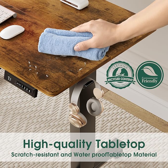 Shahoo Electric Standing Desk 60 Inch Ergonomic Height Adjustable Table with T-Shaped Metal Bracket Modern Computer Workstations for Home Office Rustic Brown 60 x 24 Inch