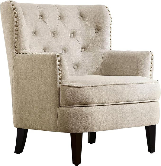 Rosevara Atlas Mid-Century Modern Upholstered Lounge Arm Chair - Tufted Small Cozy with Soft Cushion for Living Room Bedroom Small Spaces