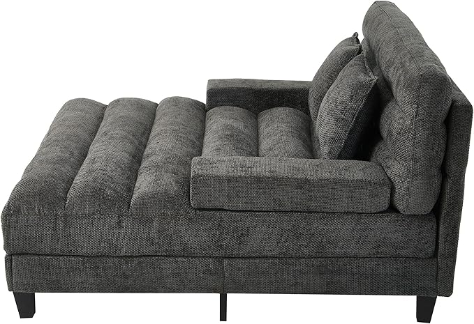 Modern Oversized Chenille Chaise Lounge Chair 57.1 Sofa Bed with Adjustable Backrest and LED Light Strip for Living Room Office (Grey/57.1)