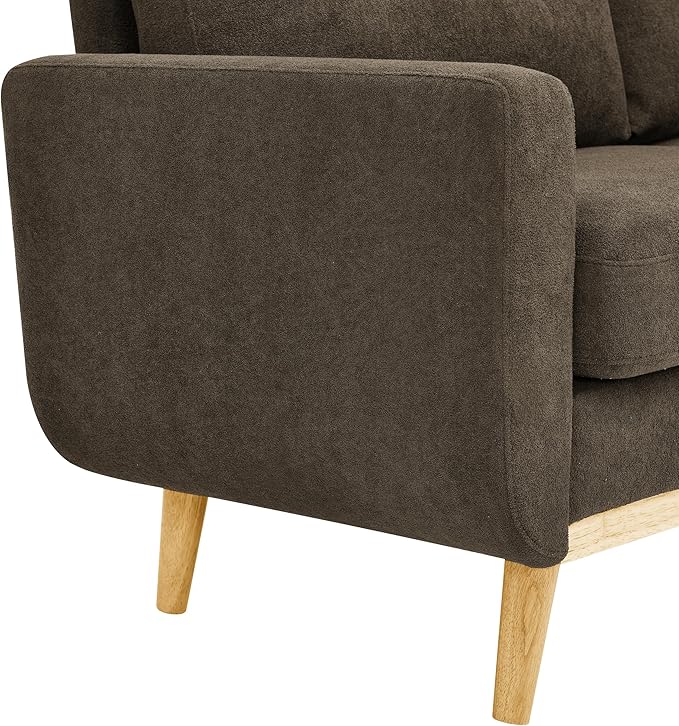 65 W Brown Loveseat Sofa Mid Century Modern Love Seat Couches for Living Room Button Tufted Upholstered Small Couch for Bedroom Solid Wood Legs and Easy to Install Love Seats Furniture (Brown)