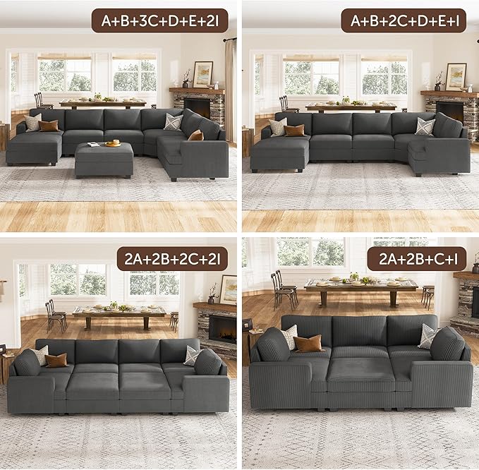 Nolany Left Armrest for Modular Sectional Couch Customizable Left Armrest for Sectional Sofa Dark Grey