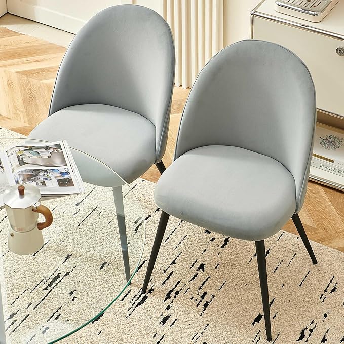 Modern Circle Dining Table Set for 4 35.43-Inch Kitchen Coffee Table Set with 4 Seated Dining Chairs Upholstered Velvet Reception Room Chairs Tulip Glass Table Set Metal and Marble Base