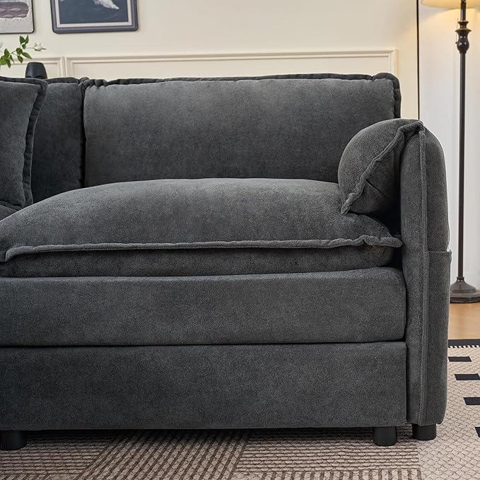 Modular Sectional Sofa - 76 Chenille Cloud Couch for Living Room &amp Apartment Deep Seat Comfort Flexible Loveseat Combination Sofa for Home &amp OfficeGrey