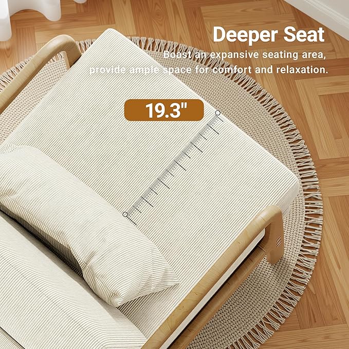 Claiks Mid-Century Modern Accent Chair Living Room Armchair with Solid Wood Frame &amp Lumbar Pillow Comfy Upholstered Lounge Chair for Bedroom Office Corduroy Beige