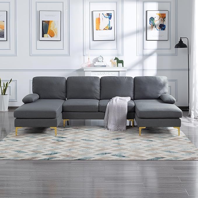107.9” U Shaped Sectional Sofa with Double Extra Wide Chaise Seat Cushions &amp Removable Back for Living Room Office Apartment
