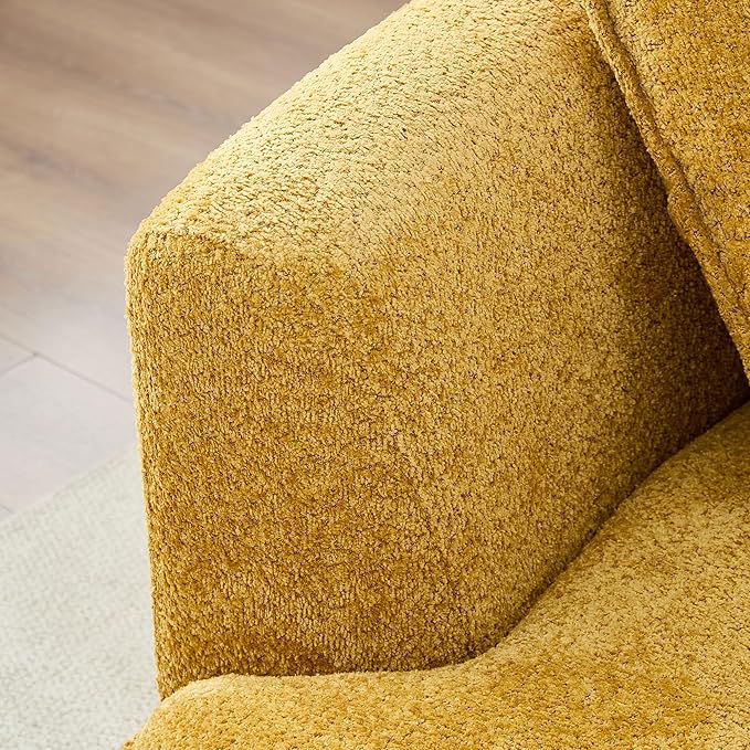124.8 Yellow Bonded Curved Sofa Living Room Cloud Couch Modern Upholstery Boucle Sofa Comfy Lazy Cream White Modular Sectional Sofa with Pillows for Bedroom Apartment Left Facing