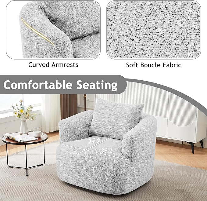 360-Degree Swivel Accent Chair 38.2 Chenille Upholstered Swivel Barrel Sofa Chair with a Throw Pillow Ergonomic Rounded Armrests Single Sofa for Living Room Office