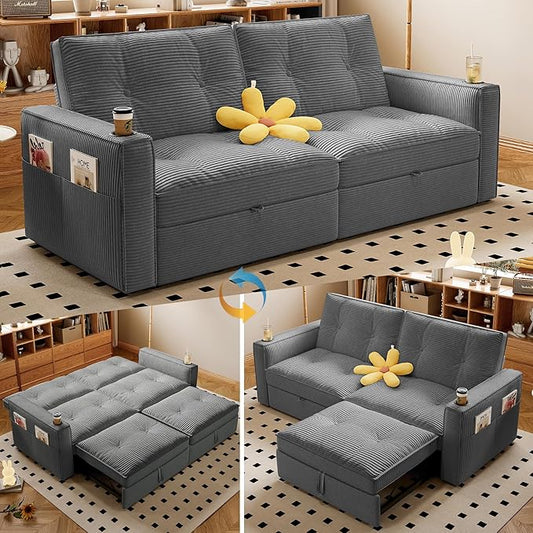 74'' Convertible Sofa Bed 2-in-1 Velvet Sleeper Sofa for Small Spaces Modern Loveseat &amp Guest Bed Apartment &amp Dorm FurnitureDark Grey | Convertible Sofa Bed