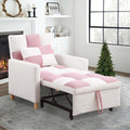 Convertible Sleeper Sofa Chair 3 in 1 Multi-Function Folding Ottoman Couch Sigle Pull-Out Bed with Adjustable Backrest and Pillow for Living Room Apartment Office Pink&ampWhite