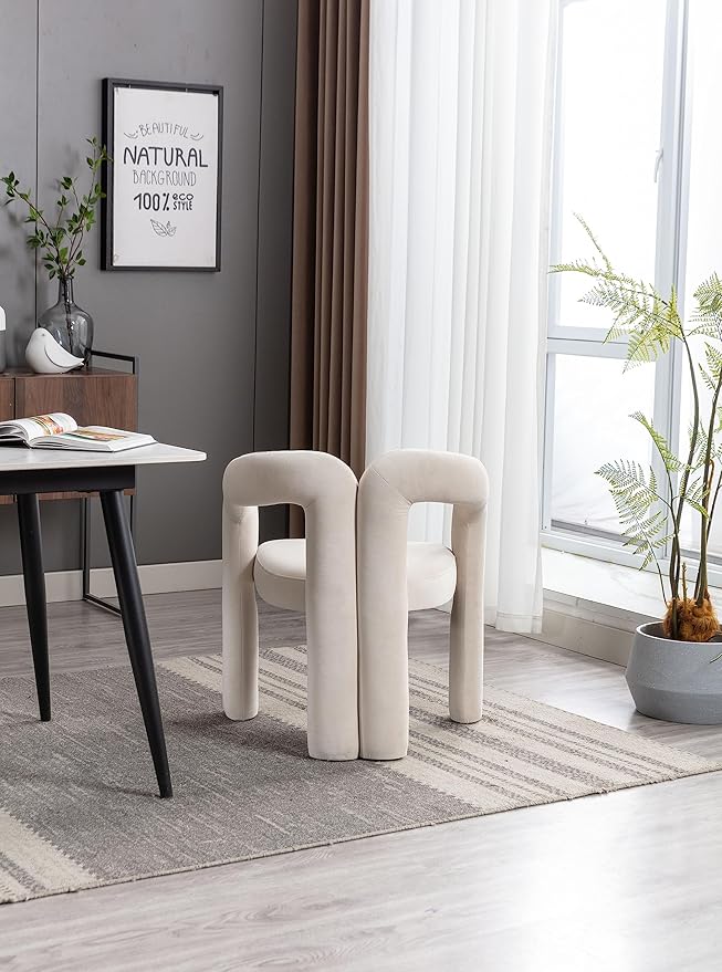 Set of 2 Contemporary Velvet Fabric Upholstered Accent/Dining Chairs Barrel Side Chairs for Kitchen and Living Room (Beige Velvet)