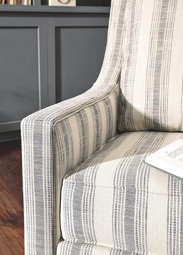 Signature Design by Ashley Kambria Striped Upholstered Swivel Accent Glider Chair Ivory &amp Black