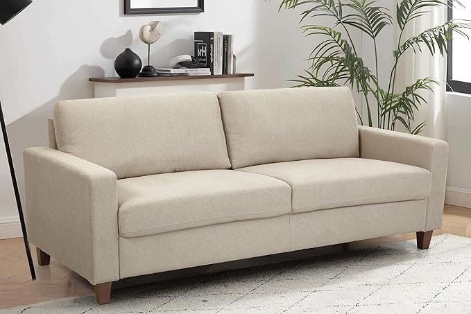 Miles Mid Century Modern Couch for Small Spaces Living Rooms Apartments and Condos 3 Seater Sofa with Reversible Back Pillows 77 Wide Beige