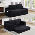 Loveseat Cloud Boneless Couch Upholstered Floor Sofa with Armrests 2-in-1 Convertible Corduroy Couch Bed for Living Room Apartment Black