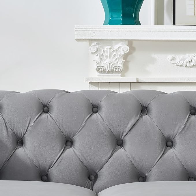 Loveseat Velvet Fabric Two- Seater Couch Buckle Design and Rivet Decoration Deep Seated Double Sofa Suitable for Living Room Bedroom Apartment Hotel etc (gray-04)
