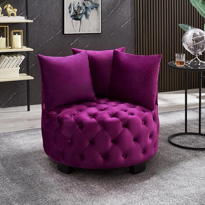 GDFStudio Upholstered Tufted Accent Chair Contemporary Velvet Leisure Chair with Curved Back and Integrated Arms Modern Round Accent Chair for Living Room Violet