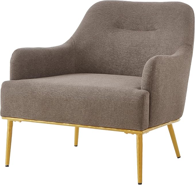 Merax Modern Curved Accent Chair Upholstered Armchair Single Sofa Chair with Curved Backrest and Gold Metal Legs for Living Room Bedroom or Reading Corner Brown