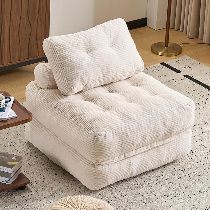 Folding Sofa BedConvertible Sleeper Chair for Adults Folding Sofa Bed Foam Filling Couch with PillowSleeper Chairs Single Size Floor MattressWhite