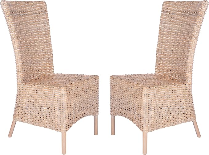 SAFAVIEH Home Allen Coastal Natural White Wash Rattan Accent Chair (Set of 2)