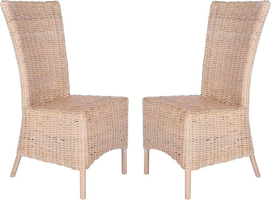 SAFAVIEH Home Allen Coastal Natural White Wash Rattan Accent Chair (Set of 2)