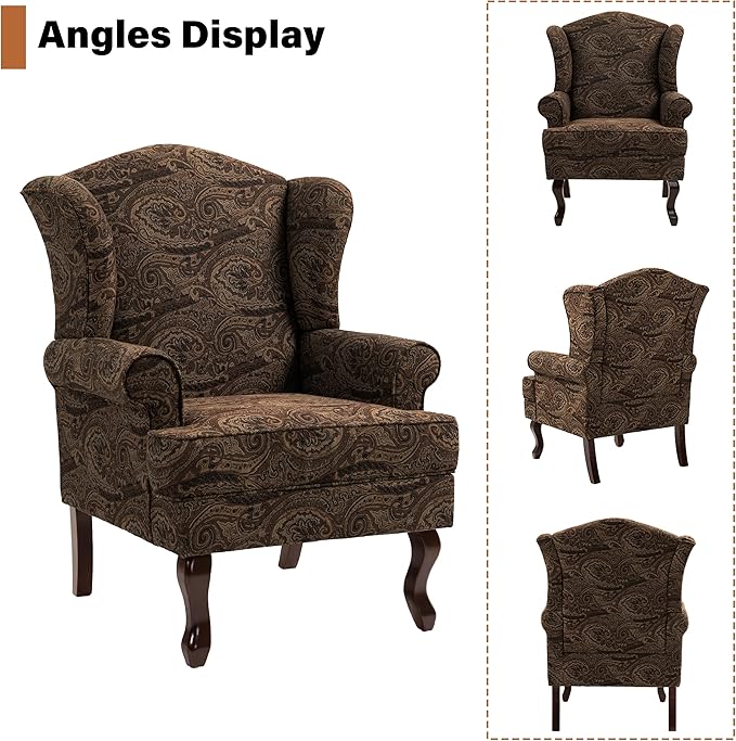 High Back Accent Chairs Set of 2 Mid Century Modern Upholstered Armchair Comfy Fabric Club Accent Chair with Solid Wood Legs Single Reading Chair for Bedroom Living Room (Cranberry)