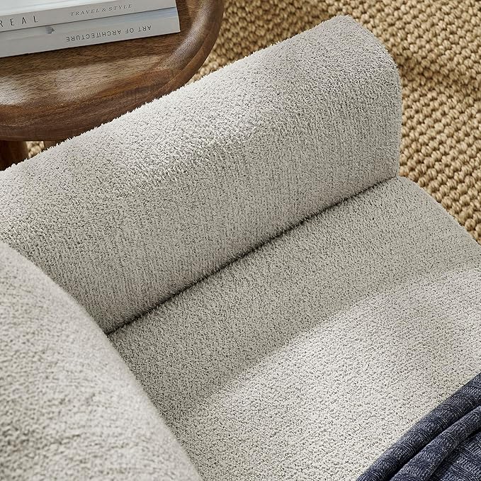Modway Hawken 54 Inch Boucle Loveseat in Parchment Beech with Wood Legs – Mid-Century Modern Small Space 2-Seater Sofa for Living Room Bedroom or Office Lounge