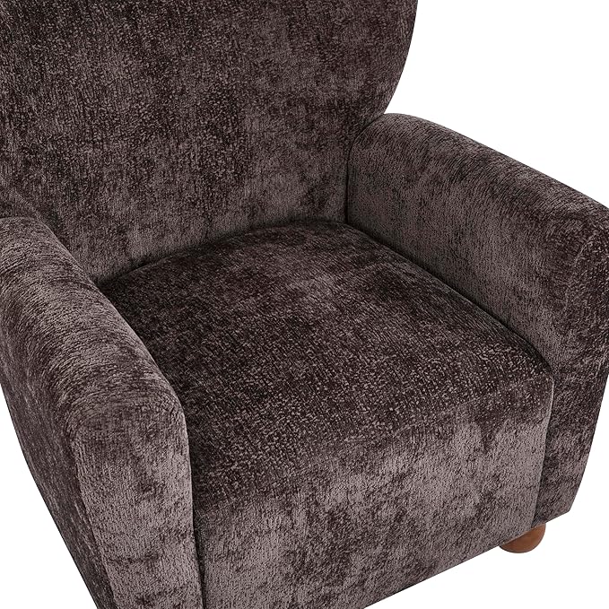 Christopher Knight Home Lindy Wingback Accent Chair Upholstered Armchair with Rounded Wooden Legs Curved Backrest Single Sofa Soft Cushion Seating Comfy Lounge Chair for Living Room Dark Brown