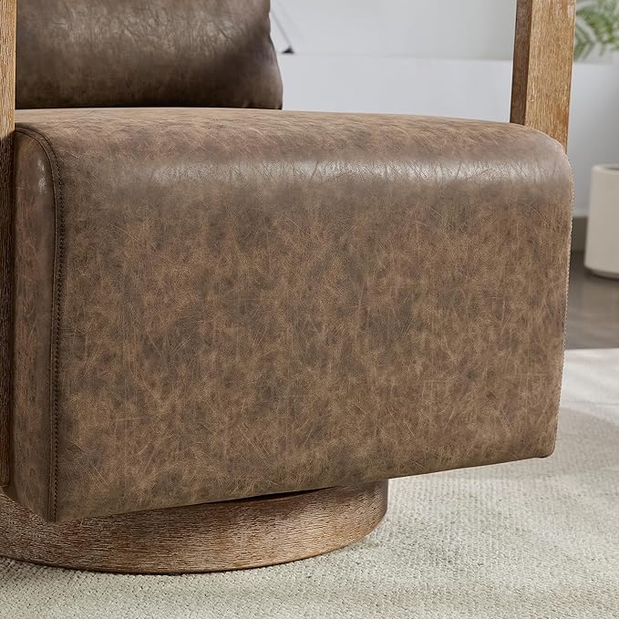 30.5 W Swivel Modern PU Upholstered Accent Chair with Solid Wood Armrests Comfy Lounge Reading Chair Side Armchair for Hotel Bedroom Living Room Office Nursery Room (PU Coffee)