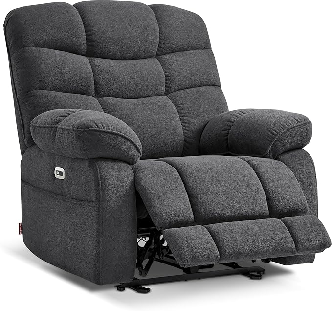 MCombo 27'' Oversized Recliner Power Recliner Chair for Big and Tall Zero Gravity Recliner with USB Charge Ports Side Pockets for Living Room Fabric PR677 (Dark Grey)
