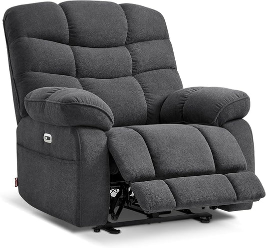 MCombo 27'' Oversized Recliner Power Recliner Chair for Big and Tall Zero Gravity Recliner with USB Charge Ports Side Pockets for Living Room Fabric PR677 (Dark Grey)