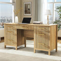 Oak Computer Desk with Storage: 60 Wooden Executive Office Desk with 7 Drawers Home Office Desks with File Drawers Fluted Writing Desks for Study Living Room