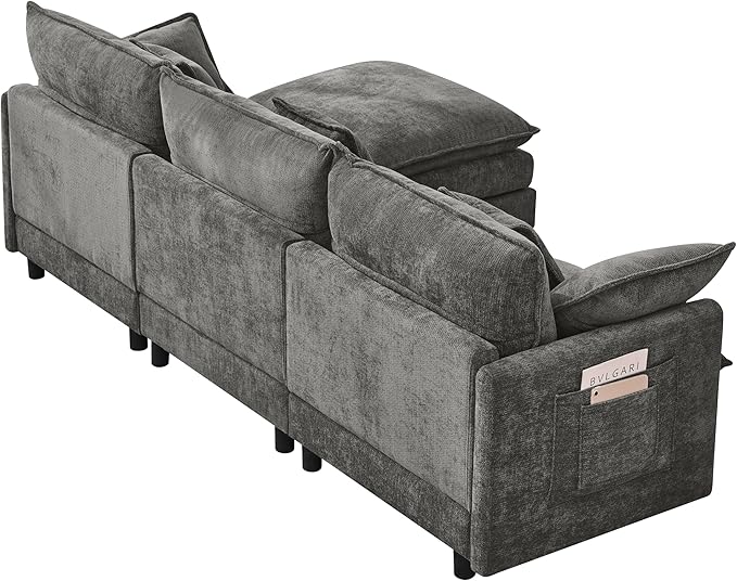 KEIKI 101.9 Modular Sectional Sofa with Movable Ottoman 3 Seat Modern Sofa Set L-Shape Sectional Couches for Living Room Apartment Gray