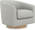 Swivel Accent Chair Upholstered Modern Barrel-Curved Armchair Linen Fabric Comfty Sofa Reading Chair with Solid Wood Base for Bedroom Club Living Room Light Grey