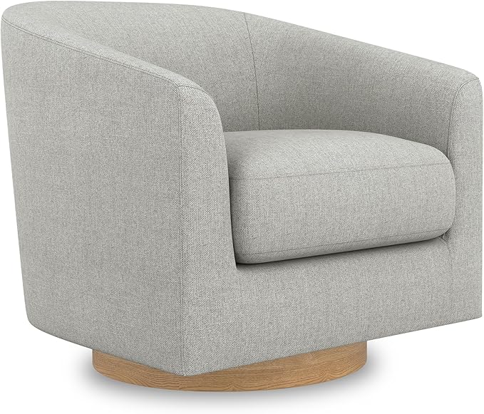 Swivel Accent Chair Upholstered Modern Barrel-Curved Armchair Linen Fabric Comfty Sofa Reading Chair with Solid Wood Base for Bedroom Club Living Room Light Grey