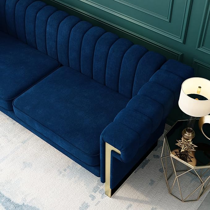83'' Blue Velvet Couch Sofa Mid-Century Modern Love Seat Chesterfield 3 Seat Couches Sofa for Living Room Apartment (Blue)