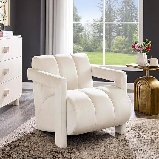 Roundhill Furniture Velmor Contemporary Velvet Accent Armchair Ivory