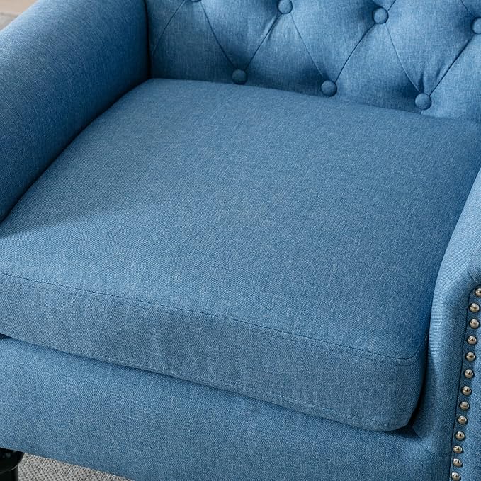 Upholstered Accent ChairsMid Century Armchair Sofa ChairsComfy Living Room ChairButton Tufted Reading Chair for Living Room BedroomStudy (2 Blue)