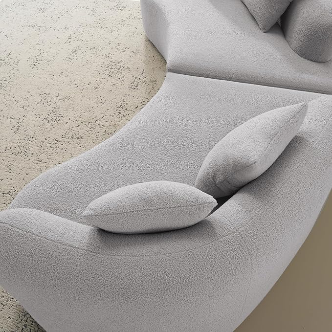 106.7 Curved Loveseat Sofa for Small Spaces - Plush Teddy Fleece Fabric Modern Love Seat with Pocket Springs &amp Memory Foam Boneless Floor Couch Set Living Room Studio 38.6 Extra Deep Seat (Gre