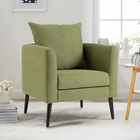 29.5 Wide Fleece Accent Barrel ChairFabric Upholstered Side Chair for Living Room BedroomModern Round Club ChairPadded Single Armchair with Pillow for Indoor (Barrel Olive Green)