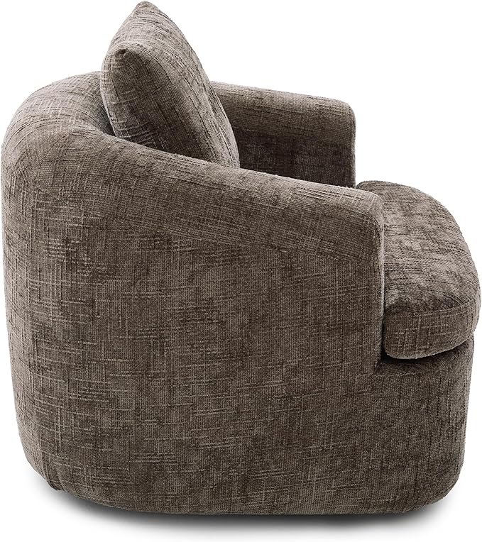 360° Swivel Barrel Accent Chair 36.6 Swivel Round Sofa Chair with Dual-Layer Cushion Design Modern Upholstered Single Sofa for Living Room Bedroom Office and Hotel (Brown 121)