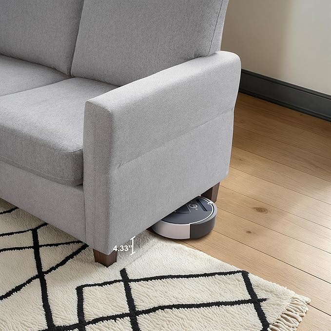 L Shaped Couch Small Sectional Sofa for Living Room L Couch with Pocket Springs Seat Cushion Linen Fabric Tapered Legs Comfy Corner Sofa for Small Space Apartment Office Light Grey