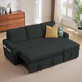 79 Sleeper Sofa Bed Convertible Sofa Pull Out Couch with Storage | Reversible Chaise | L Shaped | Layered Storage | 3-Seater Comfy Sectional Couch Pullout Bed for Living Room Black
