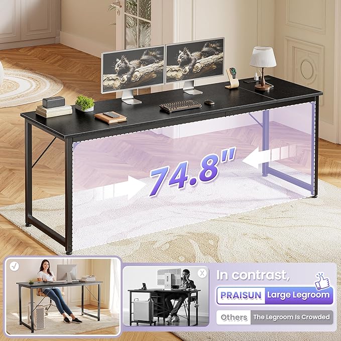 PRAISUN 80 X 24 Inch Office Computer Desk with Power Outlets and USB-C Port Larger and Longer Gaming Desk for Home Office Study Writing Work from Home Table Metal Frame Black