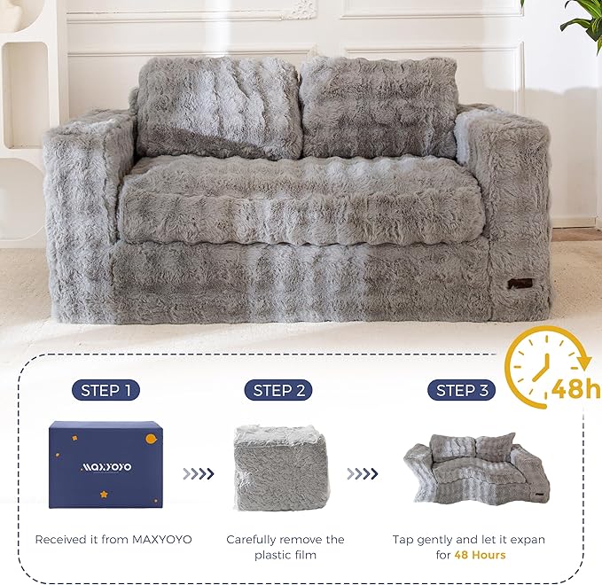 MAXYOYO Loveseat Sofa for Living Room Small Sofa Couch Tufted Boneless Couch Comfy Bean Bag Chair for Small Space Bedroom Apartment No Assembly Needed Grey