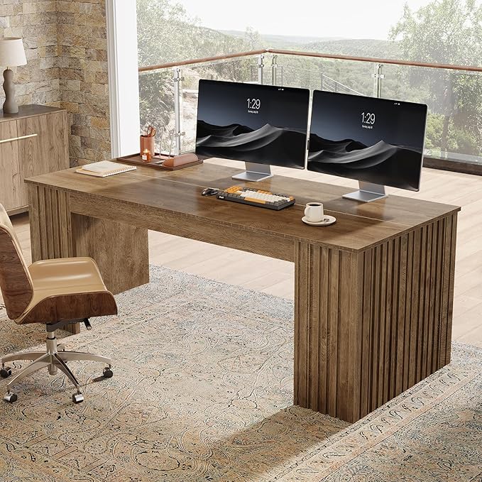 Tribesigns Modern Executive Desk 63-Inch Large Office Computer Desk Study Writing Table Workstation Business Furniture for Home Office Brown