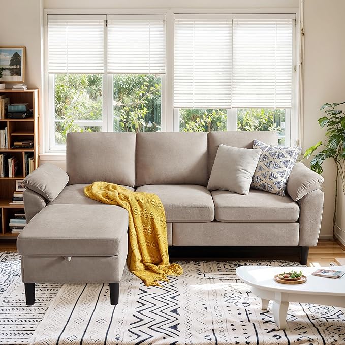 80 Convertible Sectional Sofa Small L Shaped 3 Seat Couch with Reversible Chaise Modern Fabric Sofa Couches for Living Room Apartment and Small Space Beige